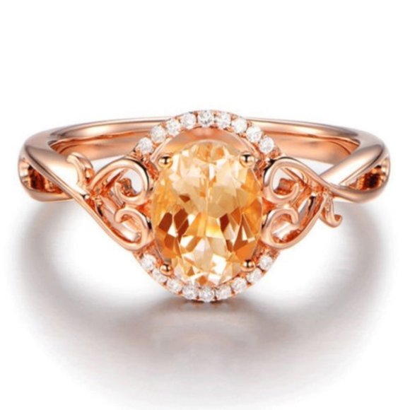Rose Gold Filled Oval Cut Crystal Ring New - Picture 3 of 3